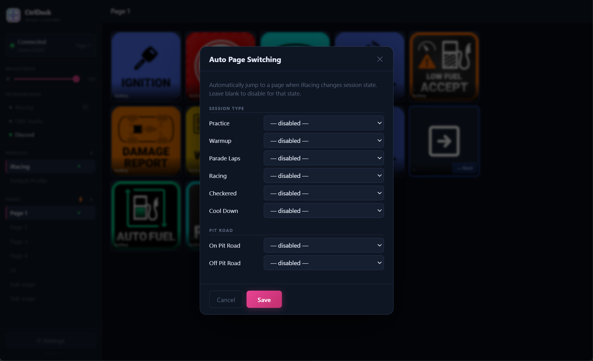 Auto page switching modal