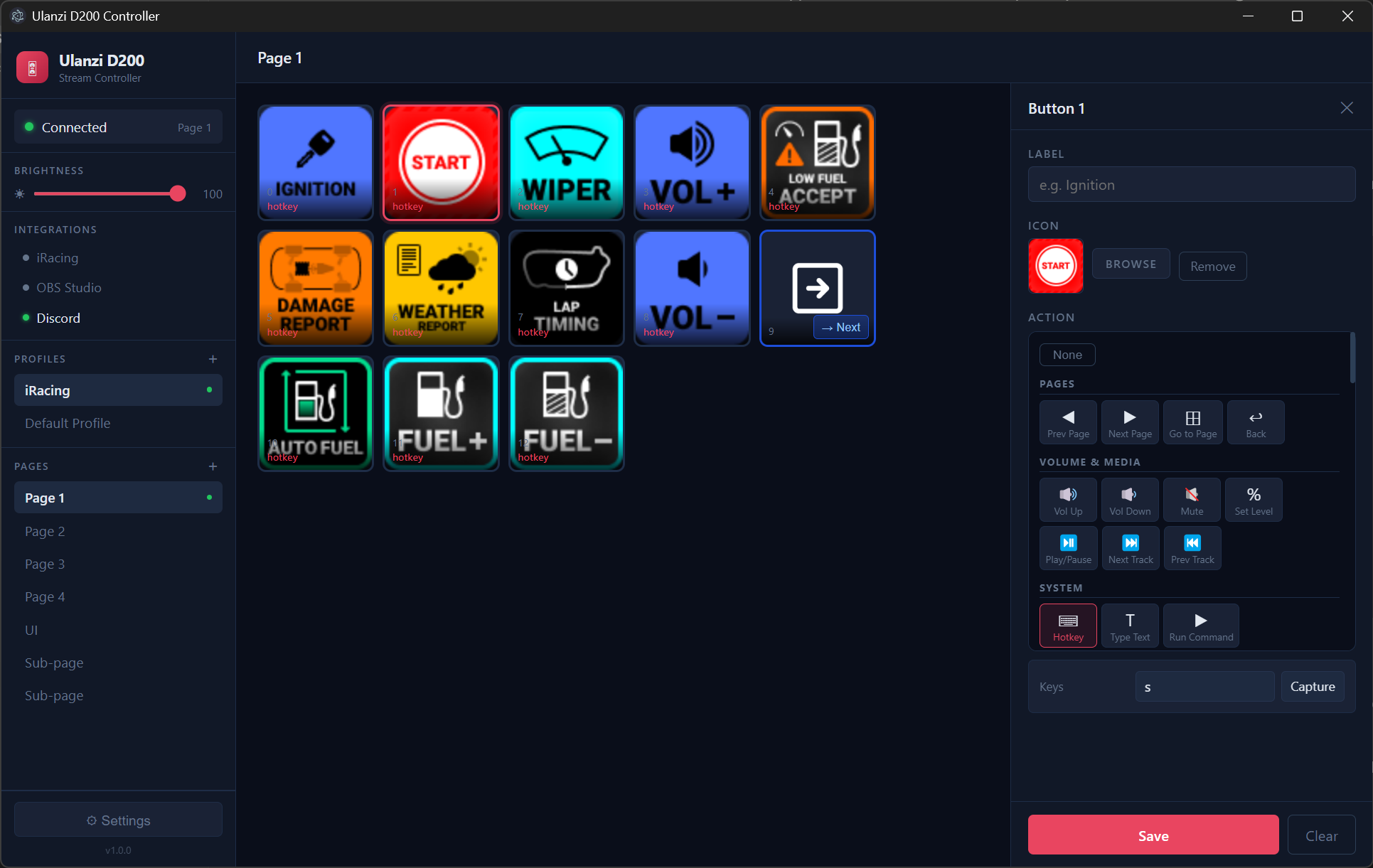 CtrlDeck main interface showing button grid, sidebar, and editor panel